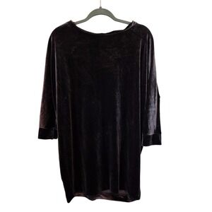 New York & Company Velvet Tunic Top L Long Sleeve Brown Lagenlook Pullover